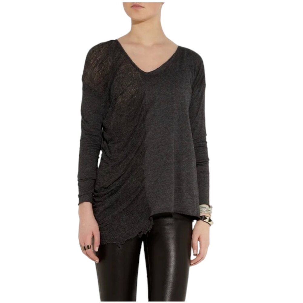 Raquel Allegra Gray shredded Long Sleeve  Cotton Blend Top Size 2 (M)